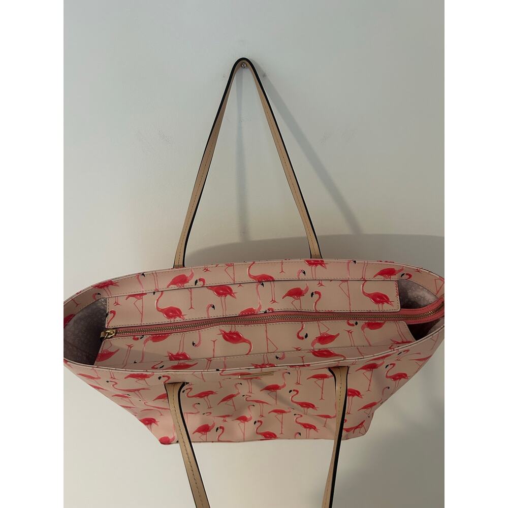 Kate Spade New York Flamingo Bird Print Red Pink Tote Shoulder Bag GUC Large - Picture 7 of 14